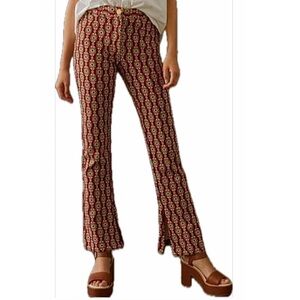 Anthropologie Maeve Mid-Rise Flare Stretch Pants Size 4 Brown Blue